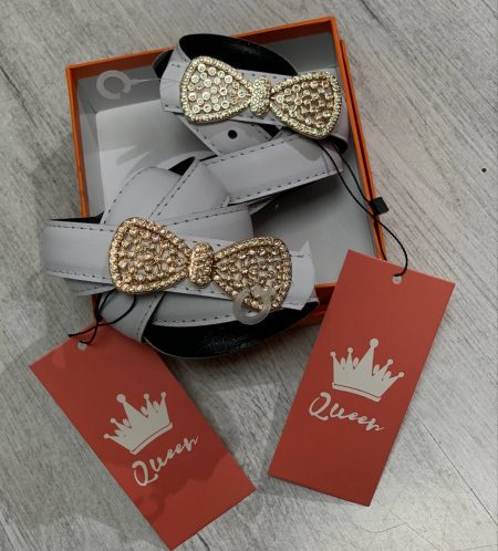 کمربند پاپیونی نگینی 25‌سانت سفید