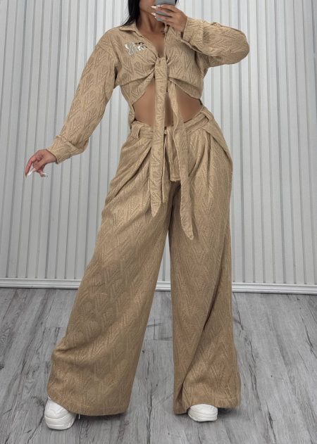 ست دو تیکه بافت MIU MIU کرم تیره