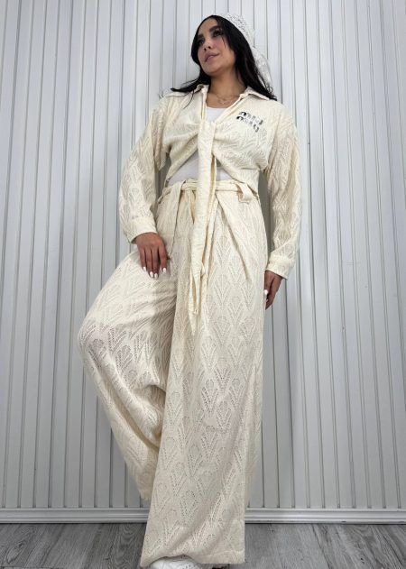 ست دو تیکه بافت MIU MIU کرم روشن