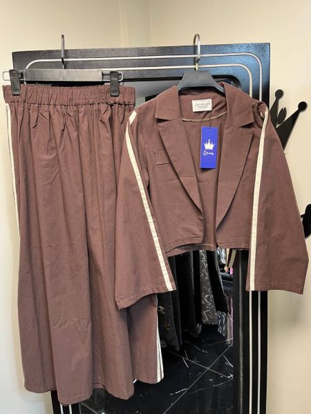 ست کت و دامن 2خط قهوه‌ای