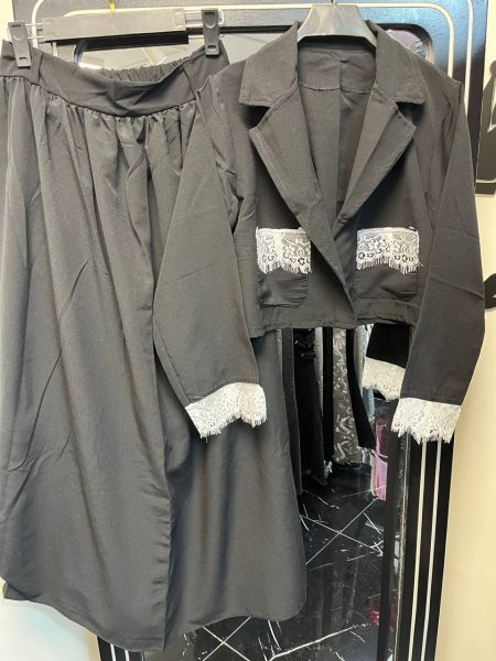 ست کت و دامن آستین جیب گیپور مشکی