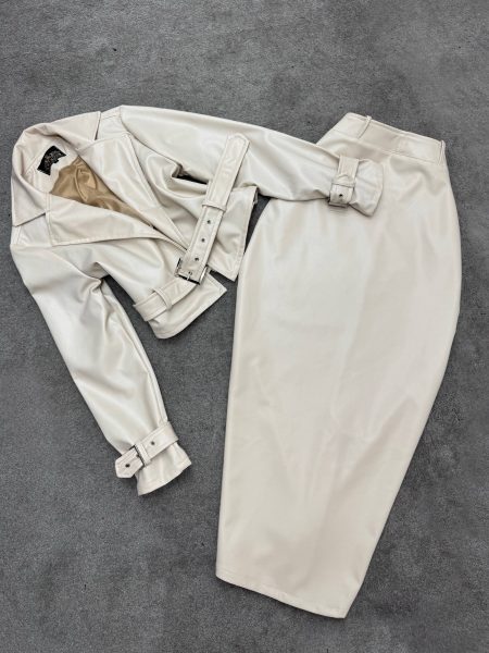 ست کت و دامن چرم آنوشا کرم روشن