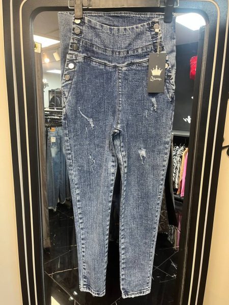 شلوار اسکینی دو ور دکمه سرمه‌ای