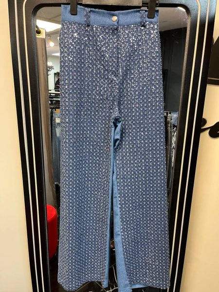 شلوار جین فول پولکی آبی