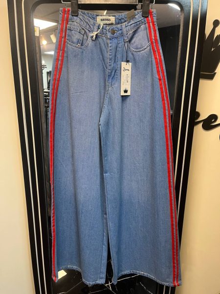 شلوار سوپر بگ 2خط آبی