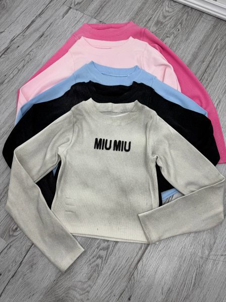 کراپ آستین بلند کبریتی MIU MIU سفید