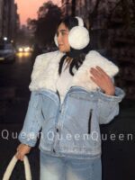 کت جین یقه تدی پهن سفید