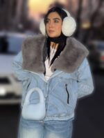 کت جین یقه تدی پهن طوسی