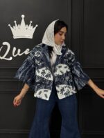 مانتو ژاکارد برگی سرمه‌ای