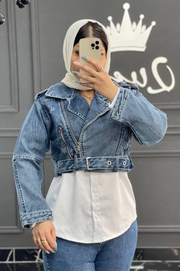 کت زیپ کمربندی سرمه‌ای