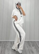 ست تیشرت شلوار بگ کلاهدار Adidas سفید