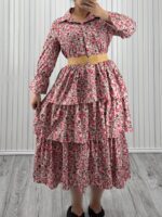 پیراهن طبقه ای حریر بوگاتی کالباسی گل قرمز
