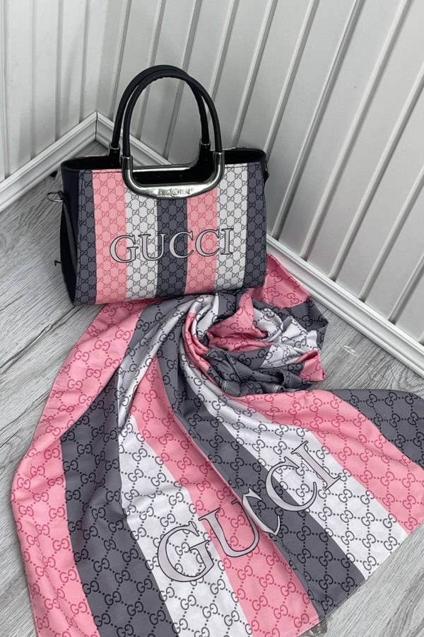 کیف شالدار دسته فلزی صورتی GUCCI