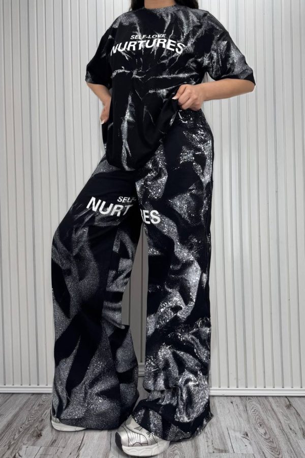 ست تی شرت و شلوار آبرنگی Nurtures مشکی