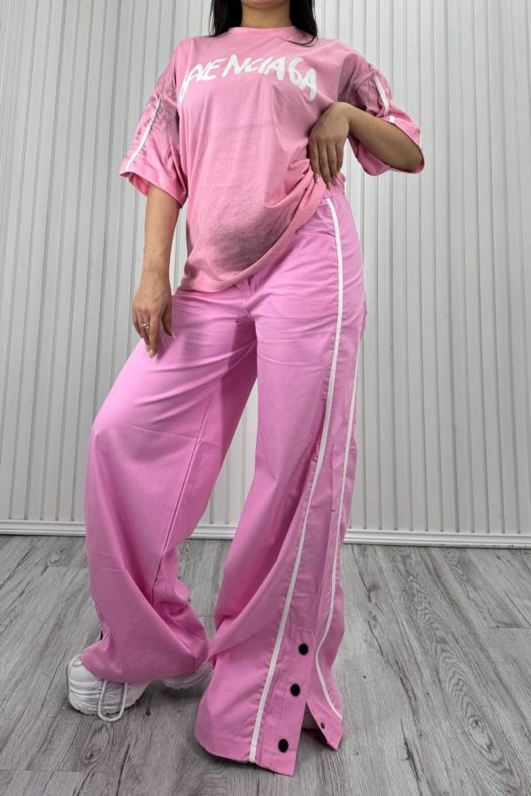 ست تی شرت و شلوار پایین دکمه Balenciaga صورتی
