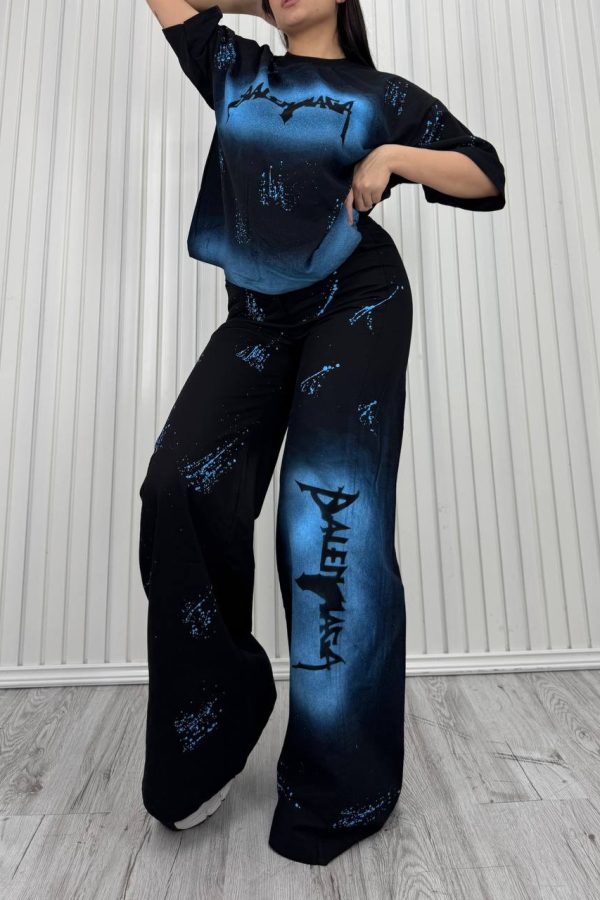 ست تی شرت و شلوار رنگ پاش Balenciaga آبی