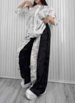 ست تی شرت و شلوار گلیتری سفید