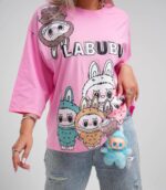 تی‌شرت آستین لانگ Labubu صورتی روشن