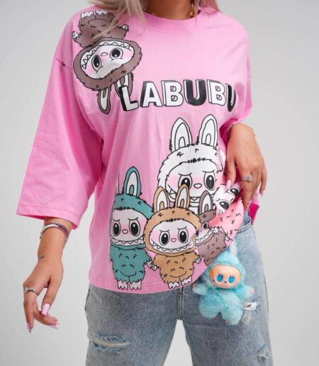 تی‌شرت آستین لانگ Labubu صورتی روشن