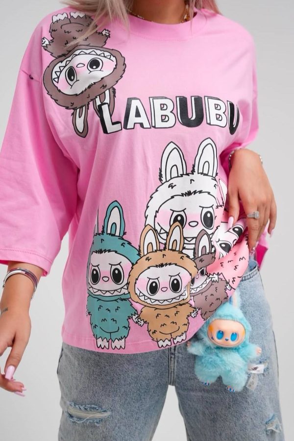 تی‌شرت آستین لانگ Labubu صورتی روشن