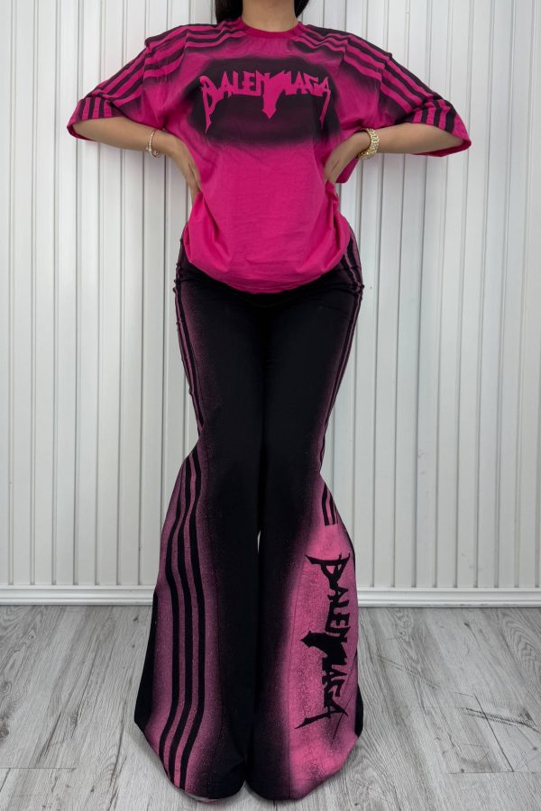 ست تی‌شرت و شلوار 3خطBalenciaga سرخابی