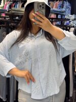 شومیز مرواریدی آبی