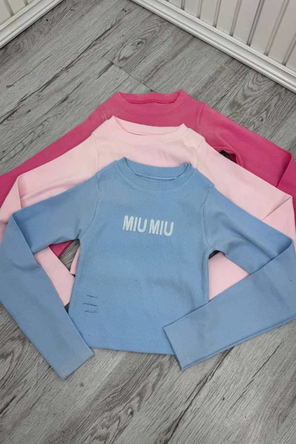 کراپ آستین بلند کبریتی MIU MIU آبی